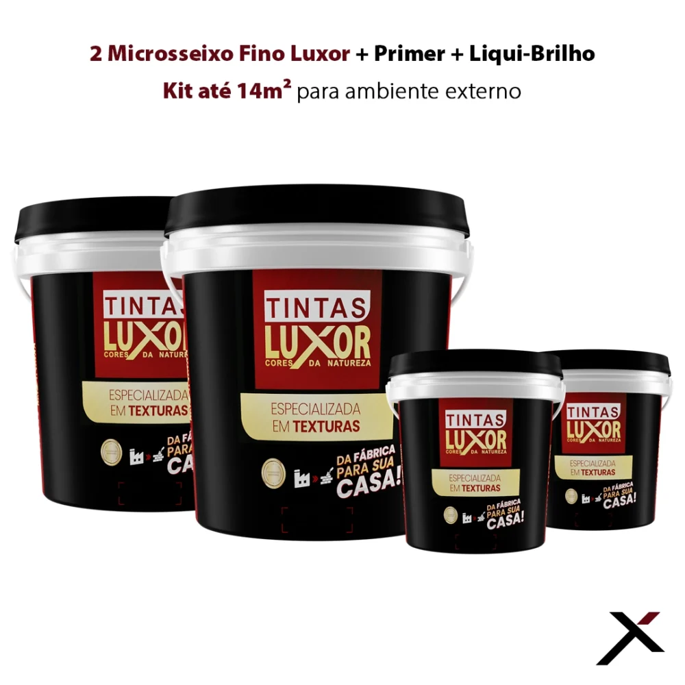 Kit até 14m² para ambiente externo 2 Texturas Luxor + Primer Luxor + Liqui-Brilho Luxor